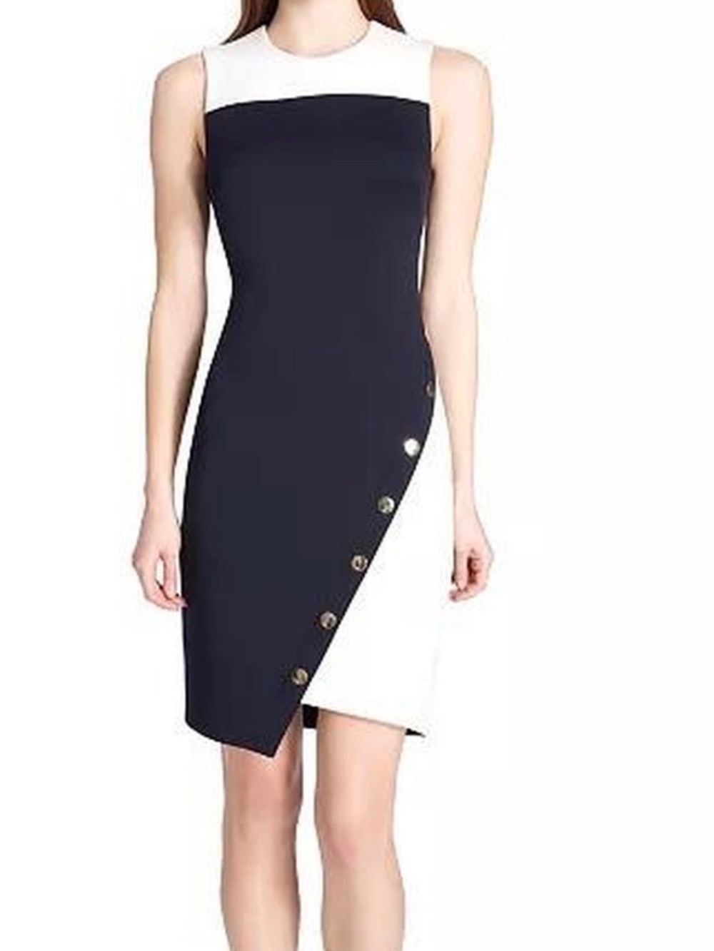 Tommy Hilfiger Navy and White Asymmetric Colorblock Dress
